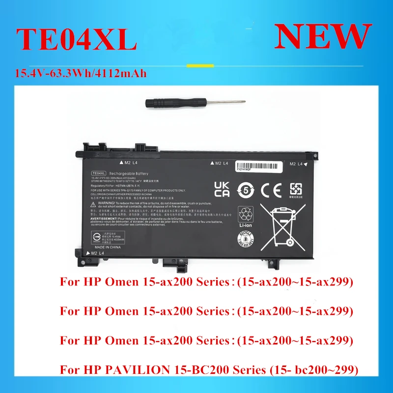 

New 15.4V-63.3Wh TE04XL battery For HP Omen 15-ax200 PAVILION 15-BC200 Series 905175-271 905175-2C1 905277-855 HSTNN-DB7T