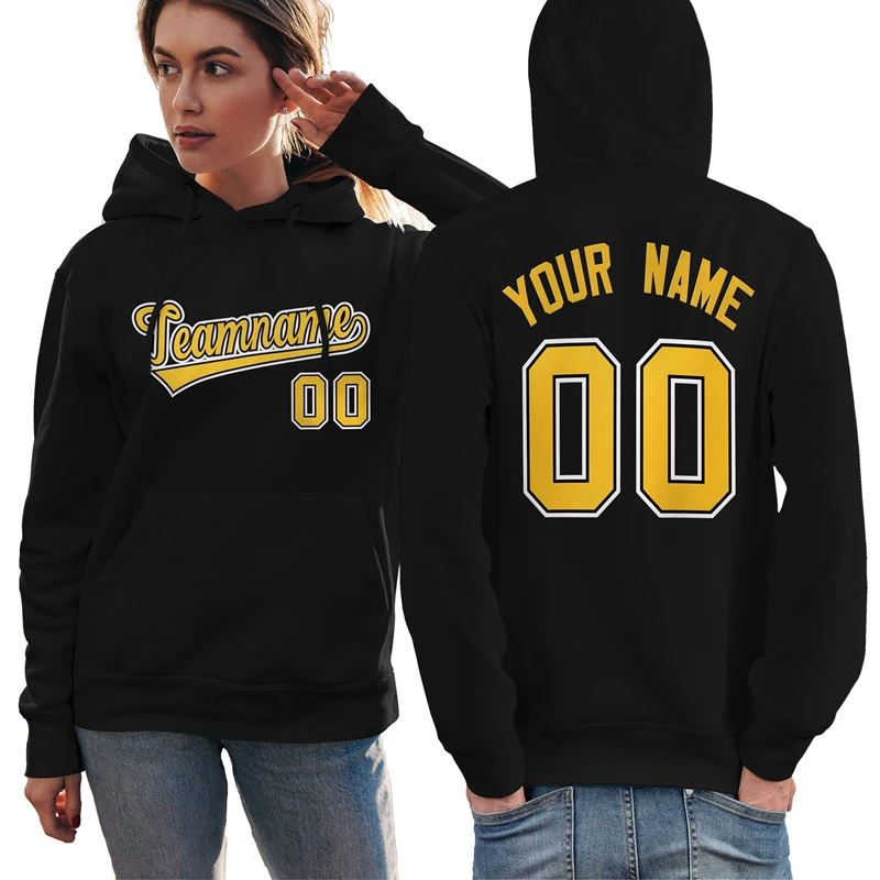 Custom Black Hoodie for Women&Youth Personalized Pullover Sweatshirt Stitched Team Name And Number Quick Dry