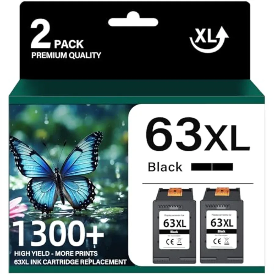 

Черные чернильные картриджи 63XL повышенной емкости, совместимые с HP 63, 2 штуки в упаковке, замена 63XL, совместимы с DeskJet 1112