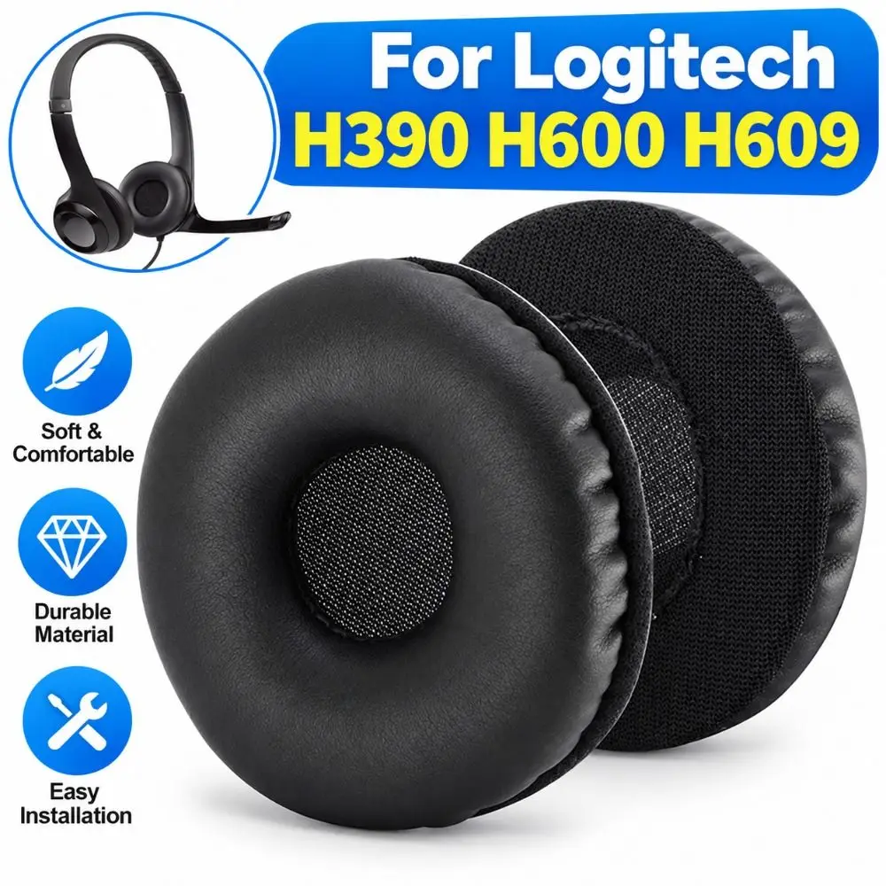 New Soft Foam Replacement Ear Pads Round Black Ear Cushions Breathable Earpads Cushion Cover For Logitech H390 H600 H609