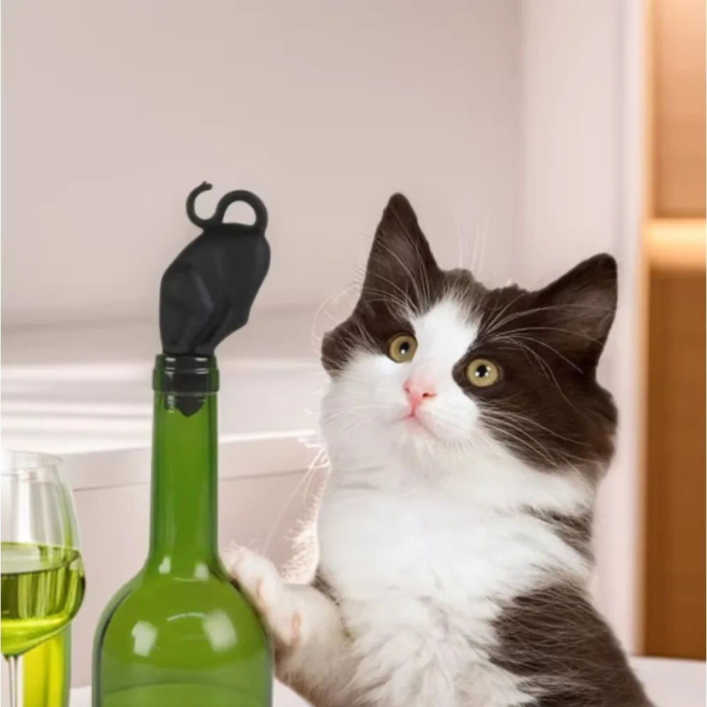 1PCS Creative Little Black Cat Shaped Baijiu Western Wine Red Wine Cat Silicone Bottle Stopper