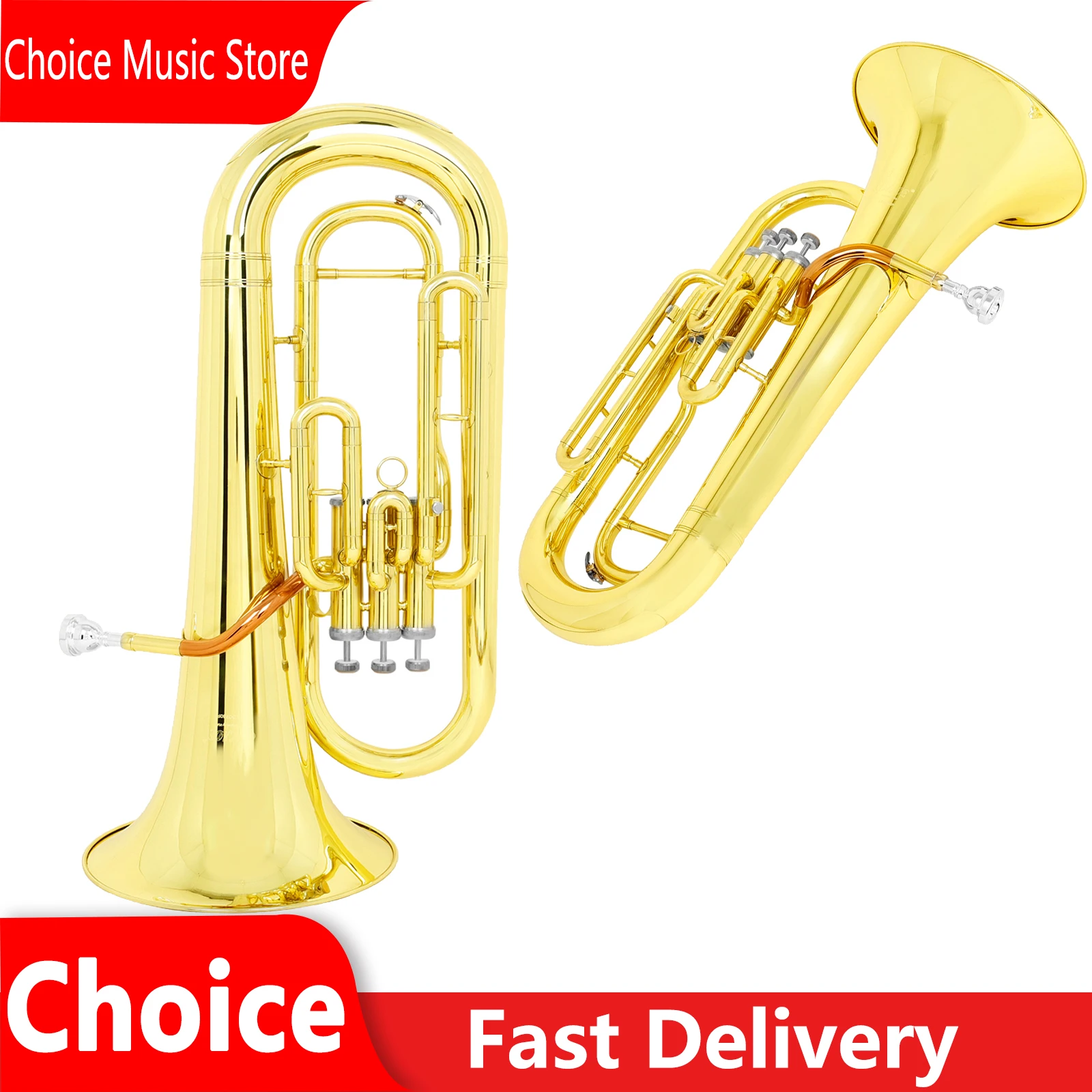 

SLADE Bb Euphonium 3-Key Vertical Valve Gold Lacquer Professional Baritone Horn With Parts Case Cleaning Kit And Back Straps