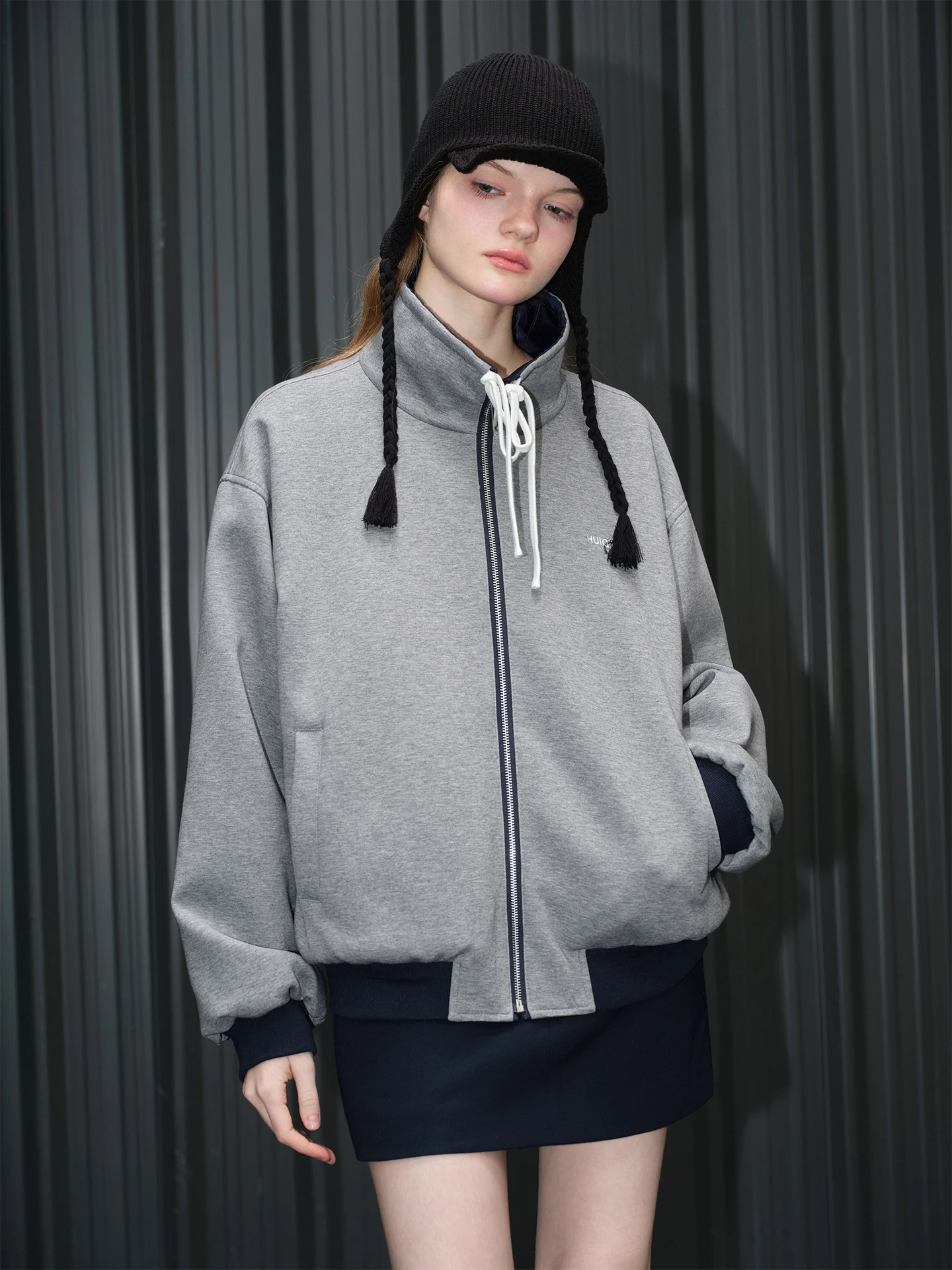 

Женская куртка с воротником-стойкой, свободного кроя, двусторонняя, спортивная, весна 2026, модная, универсальная, уличная одежда, полиэстер