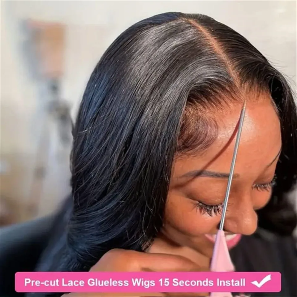 Wear And Go Pre Cut Lace Straight Lace Front Wig Preplucked Density180 Glueless Straight Lace Front Wig Human Hair Ready To Wear