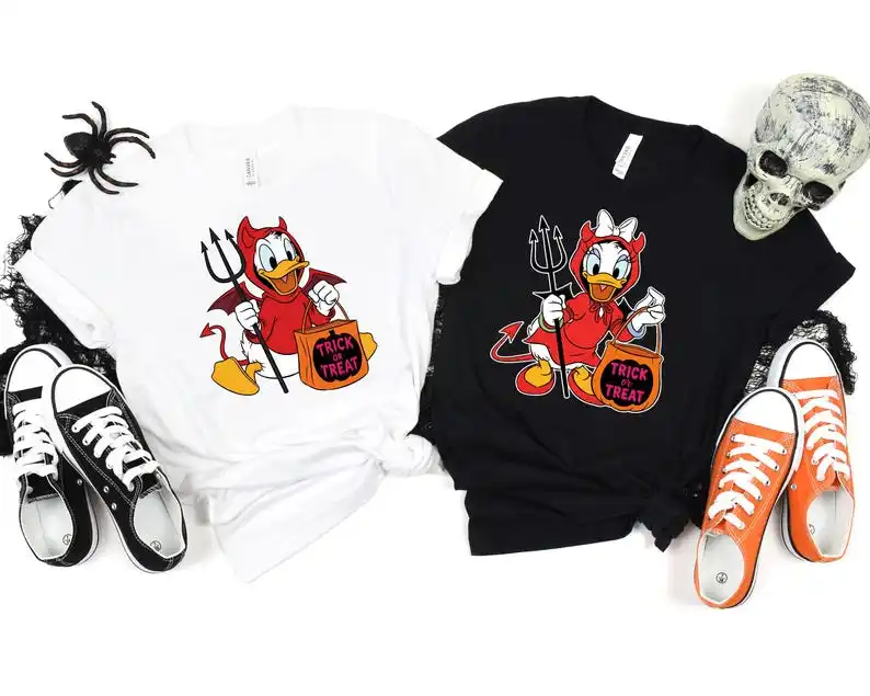 قميص دونالد داك ديزي داك للهالوين، تي شيرت ديزني للهالوين، موسم مخيف للزوجين، هدية متطابقة للخدعة أو الحلوى
