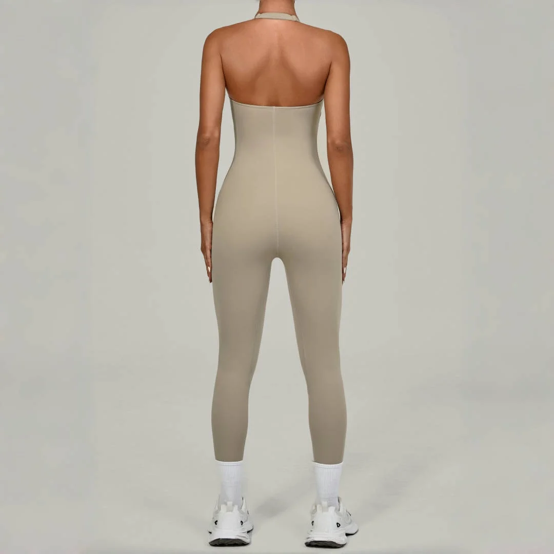 

Узкий комбинезон для йоги с бретелькой на шее, спортивный фитнес-персиковый комбинезон с открытой спиной, цельный уличный бег, танцевальные леггинсы, боди для йоги, женский