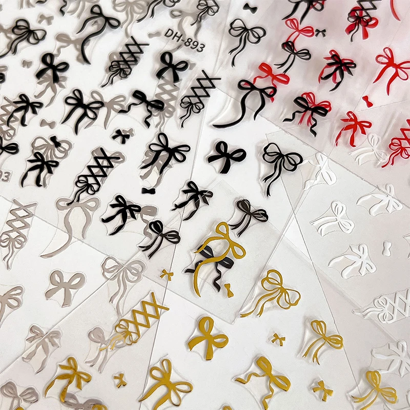 1 ورقة Bowknot والشريط مسمار ملصقات Kawaii ربطة القوس فيونكة ذاتية اللصق مسمار ملصقات فنية DIY بها بنفسك مانيكير ديكور Bowknots ملصق #4