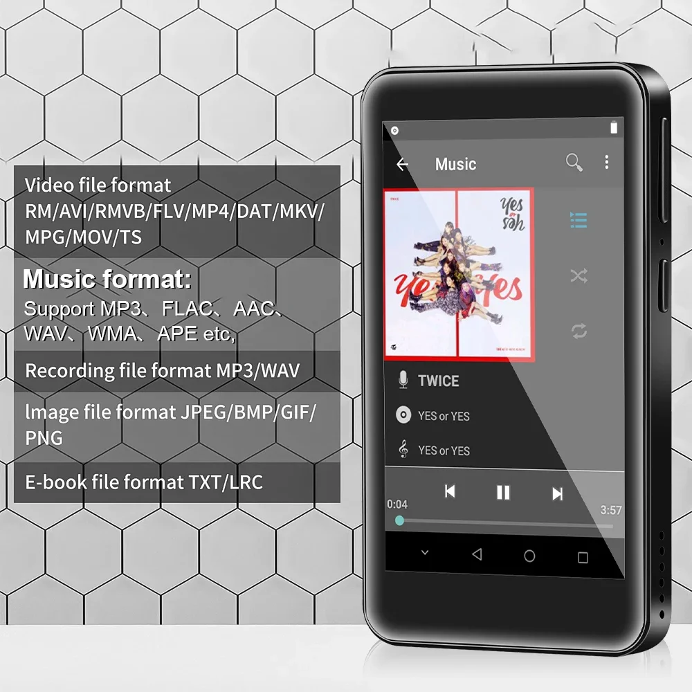 Lecteur MP4 avec écran tactile complet, 64 Go, WiFi, Bluetooth 5.0, 3.6 ", musique MP3 plus tard avec Spotify, streaming Android 8.1, 2 Go Dean + 16 Go