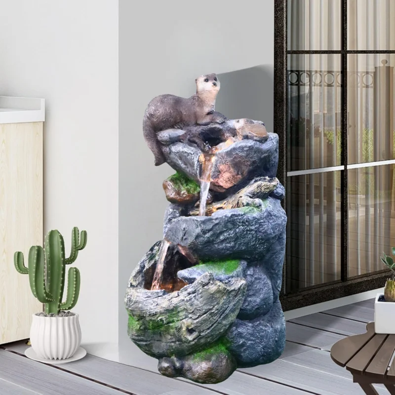 المناظر الطبيعية فناء قائم بذاته 3-طبقات المتتالية روك شلال نافورة قضاعة تمثال نافورة الماء في الهواء الطلق مع أضواء الولايات المتحدة الأمريكية