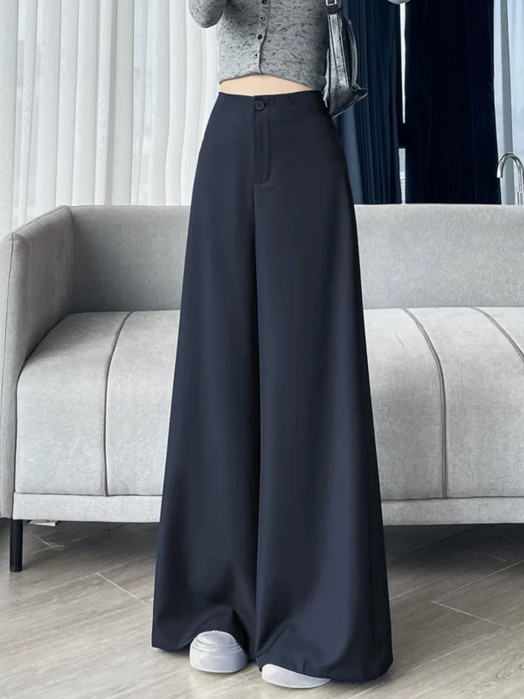 

Свободные широкие брюки-костюм для женщин, повседневные струящиеся брюки, стройнящие, в пол, удобные, прямого кроя, цвета королевский синий