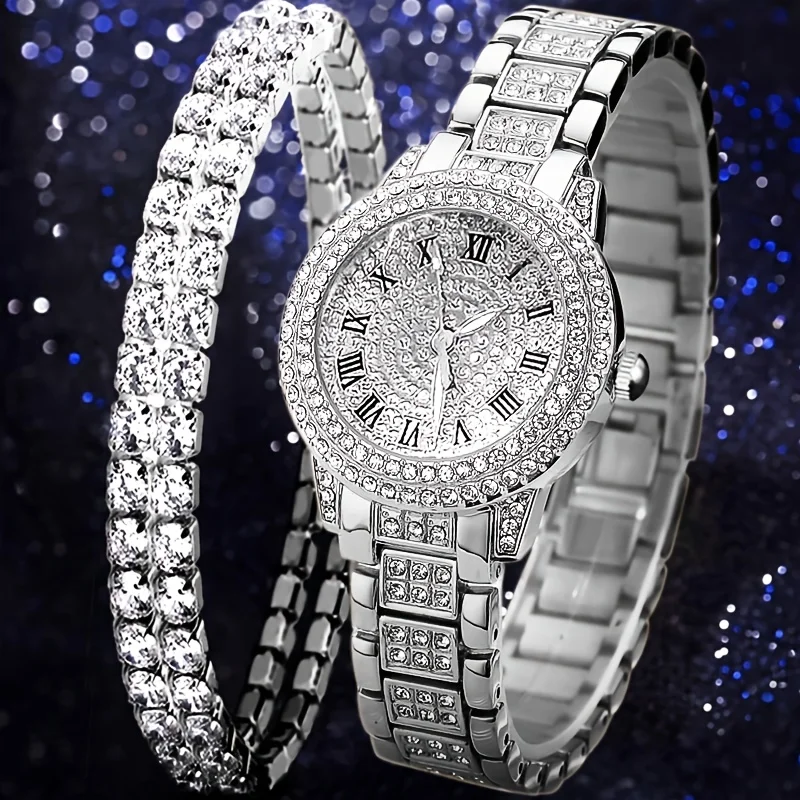 2Pcs Women's Watch Fashion Business Quartz Watch and Bracelet Set - Business Casual Style Suitable for Women's Birthday/Holiday Gifts, Back-To-School Season, Parties, Graduation, Travel, Women's Parties, Valentine's Da