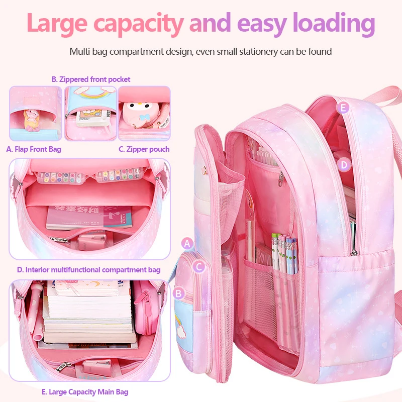 school bags for girls kid Side-opening Waterproof Gradient Color  Light-weight Children School Backpack キッズ　リュック рбкзак школьный