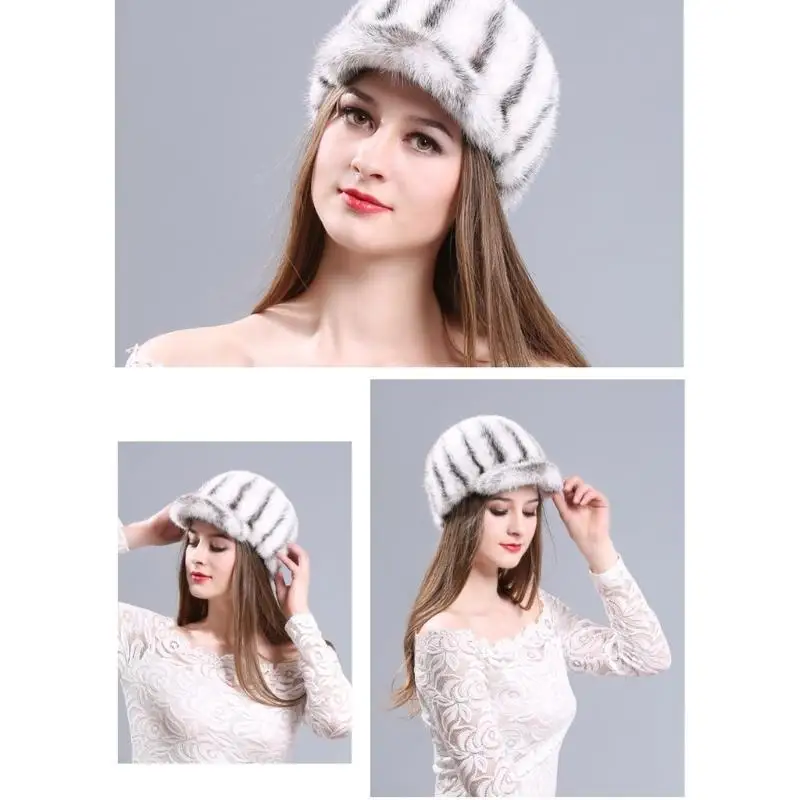 652F فروي فرو المنك صياد قبعة لينة ودافئة تنفس قبعة البيريه للنشاط الشتوي الاستخدام اليومي النساء الرجال أغطية الرأس #2