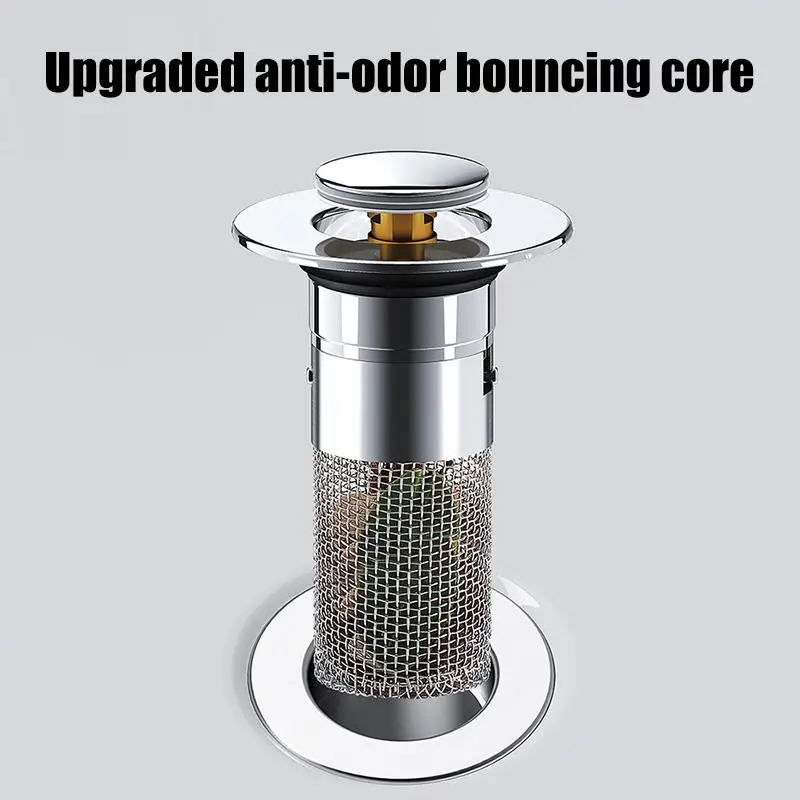 Washbasin Plug Anti Odor -Up Bounce Core Basin Stopper Hair Catcher Shower Sink Strainer Stainless Steel Filter view 3