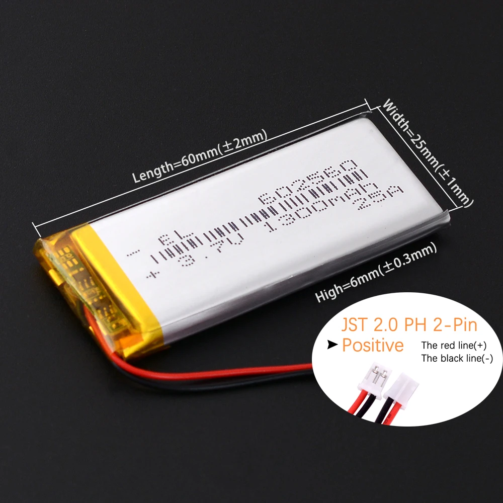 JST2.0mm 2Pin 102560 402560 502560 702560 602560 802560 3.7V 2000mAh Rechargeable Lithium Li-ion Polymer Lipo Battery