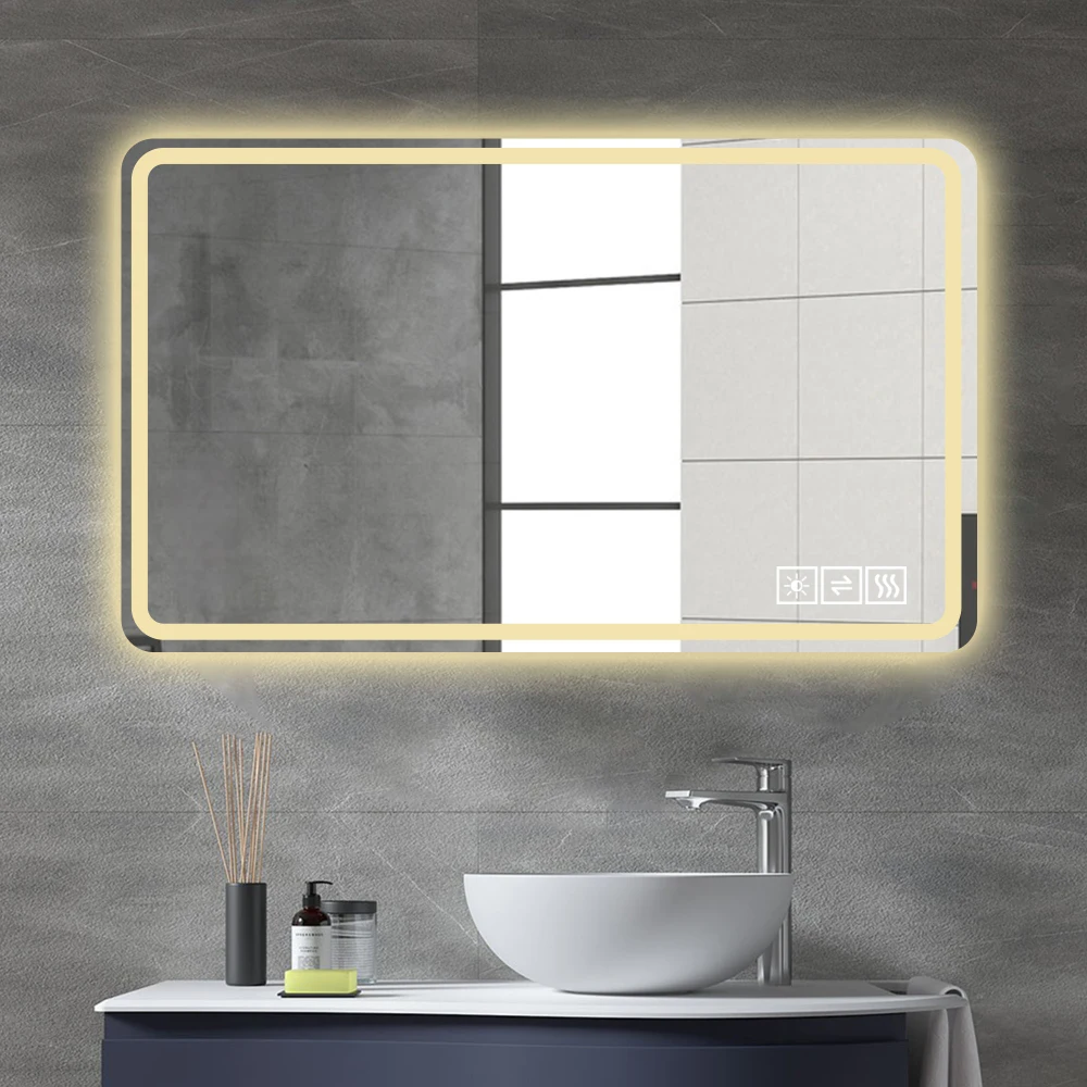 40*24 Inch LED Bathroom Mirror Vanity Mirrors with Front Lights Wall Mounted Anti-Fog Frameless Make Up Mirror with Light 5 mm