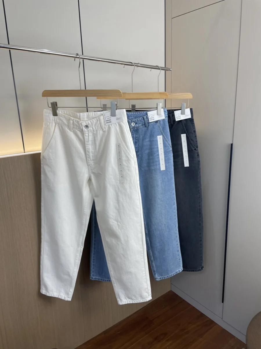 

Художественные винтажные мужские весенне-летние свободные повседневные джинсы из чистого хлопка с прямыми штанинами, модные молодежные джинсы прямого кроя