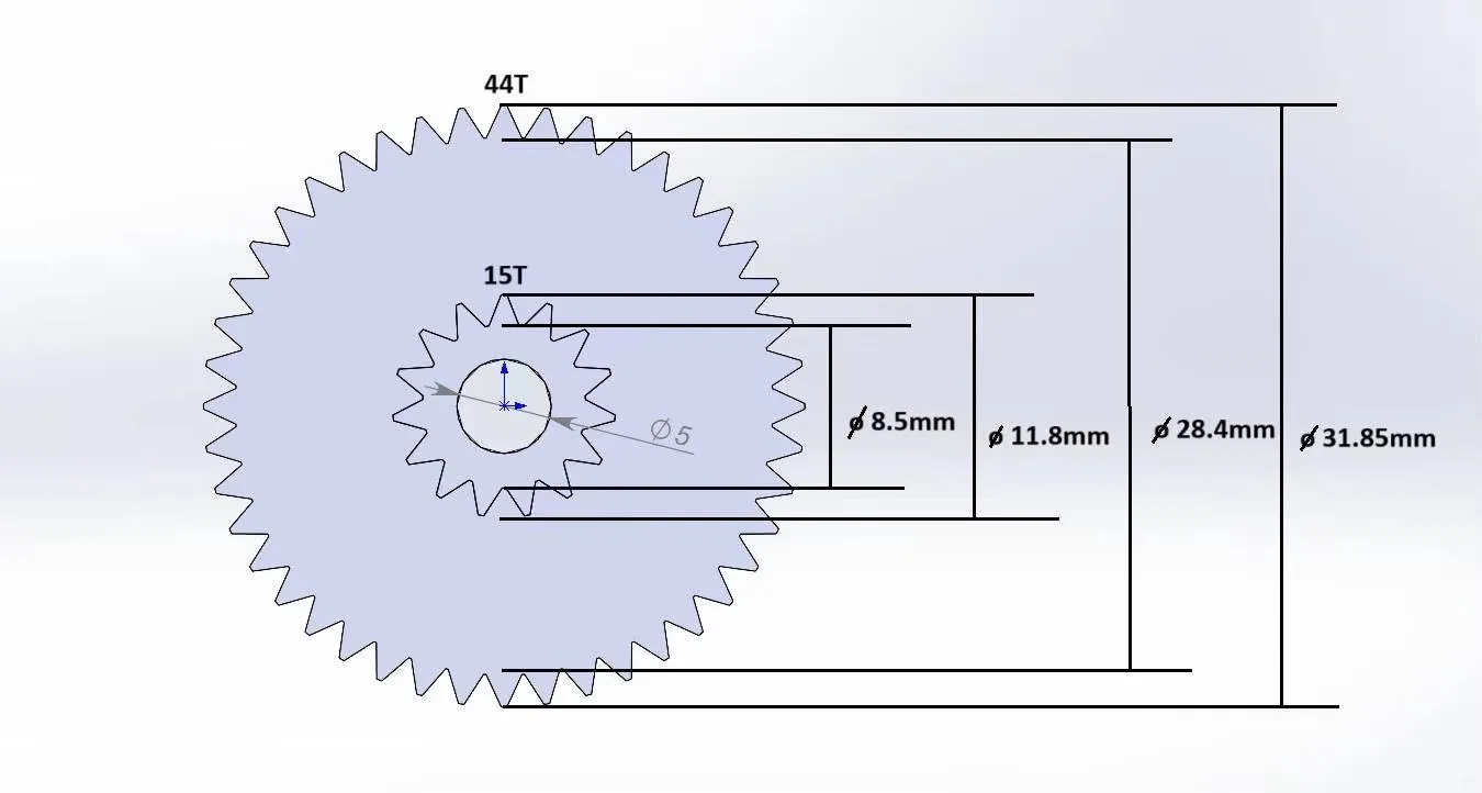 2 customized 0.7 Mod 15 44 T teeth dual gear Metal Carbon Steel 4OCr Cylindrical Spur Gear Drive Toy Car Motor Engraving Machine