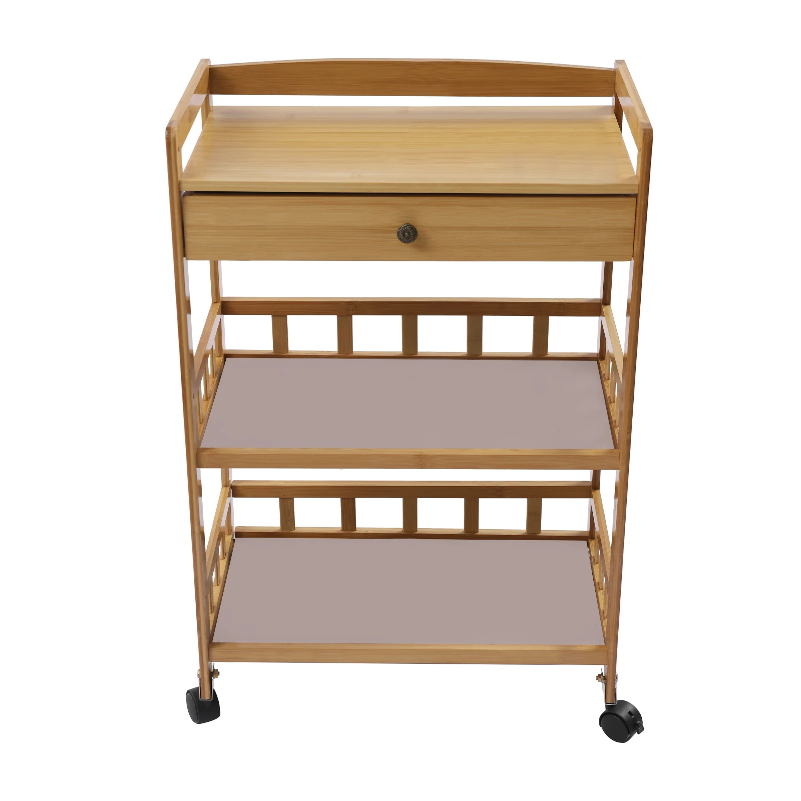 Wooden Utility Kitchen Cart Serving Trolley Shelf 3Tier with Wheels Brakes for Restaurant, Home, Beauty Salon