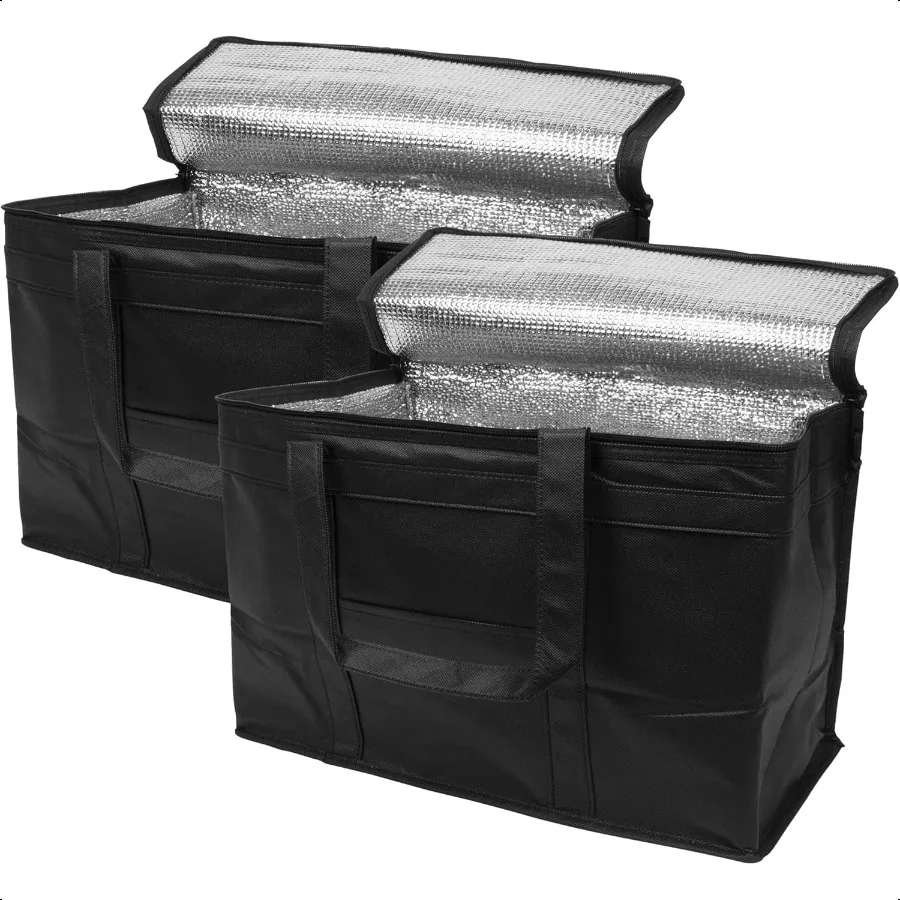Sac de livraison alimentaire isolé noir. Sacs d'épicerie isolés avec dessus zippé. Sac de restauration pliable pour les livraisons alimentaires. Heavy D
