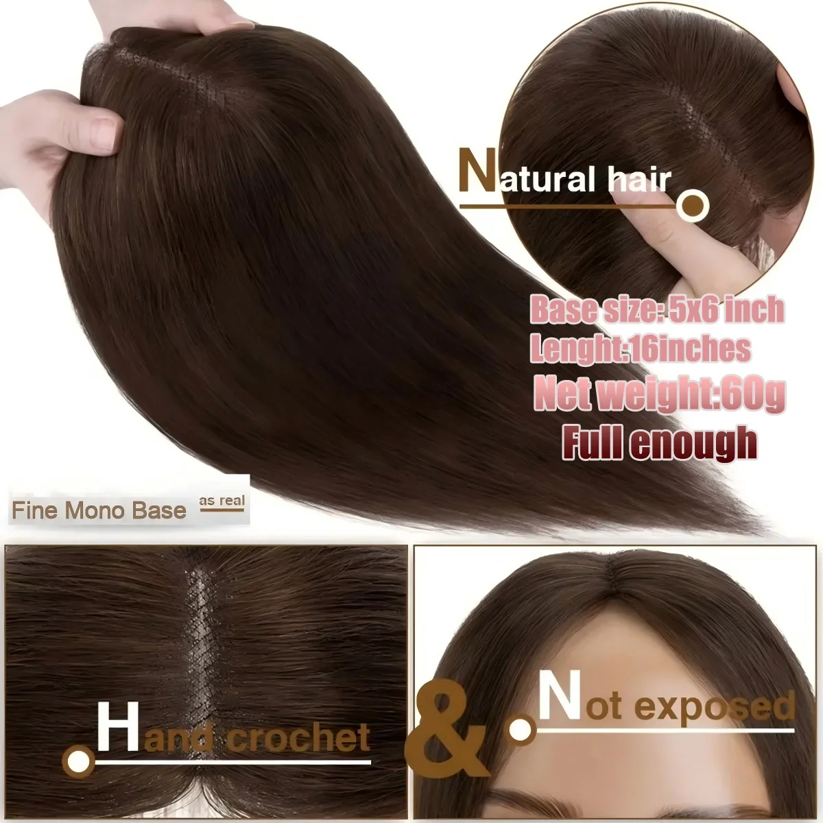 أغطية شعر متينة 100% شعر بشري ناعم بمشابك قاعدة أحادية وبولي يوريثان على نظام قطع الشعر القابلة للتنفس تغطي الشعر الرمادي أو الرقيق