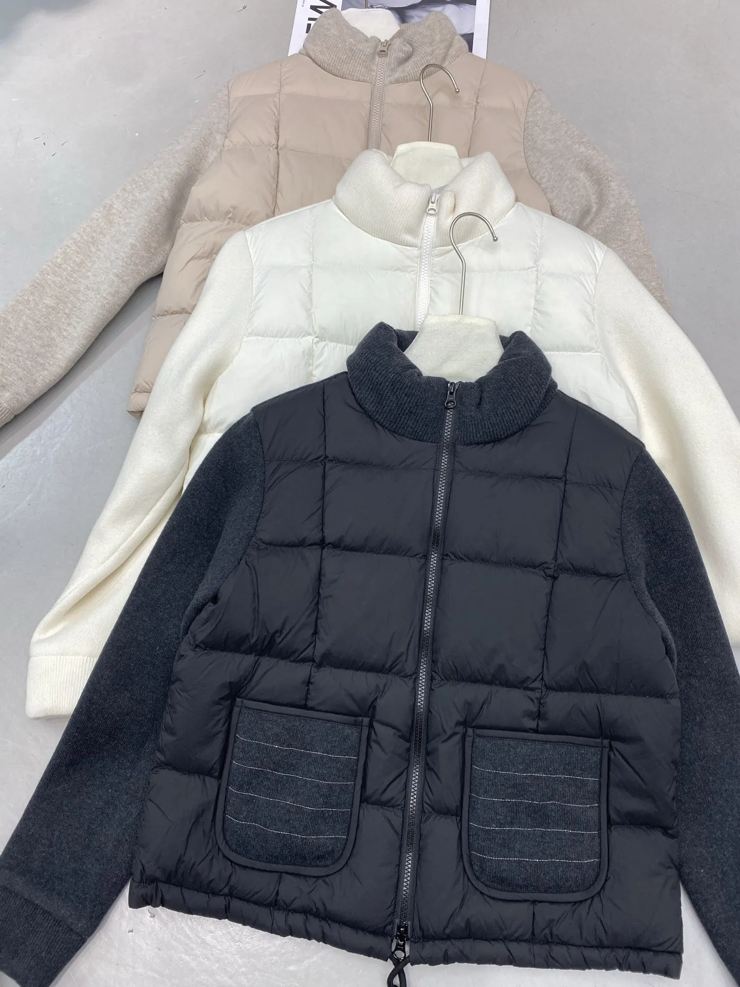 Women's 2026 Winter New Wool Knitted White Goose Down Zipper Stand-up Collar Down Jacket