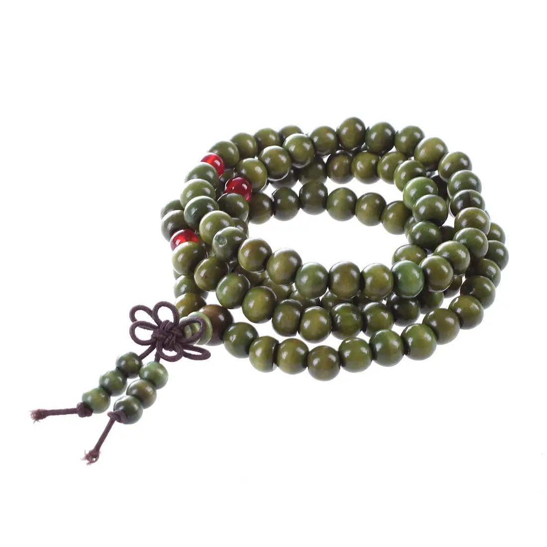 

Olive Green Sandalwood Beads Buddha Buddhist Stretch Necklace Rosary 29"
