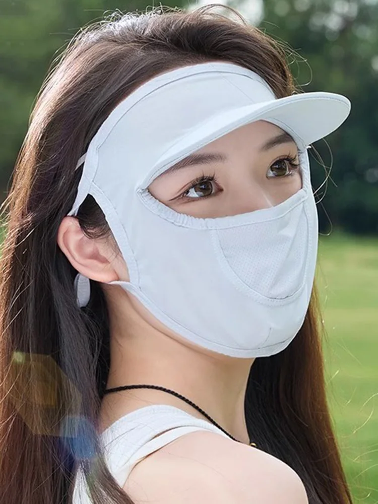 Hat Summer UPF50+ Outdoor Facekini Women Sunscreen Mask One-Piece Anti-Ultraviolet Mask Dust Shade Solid Color