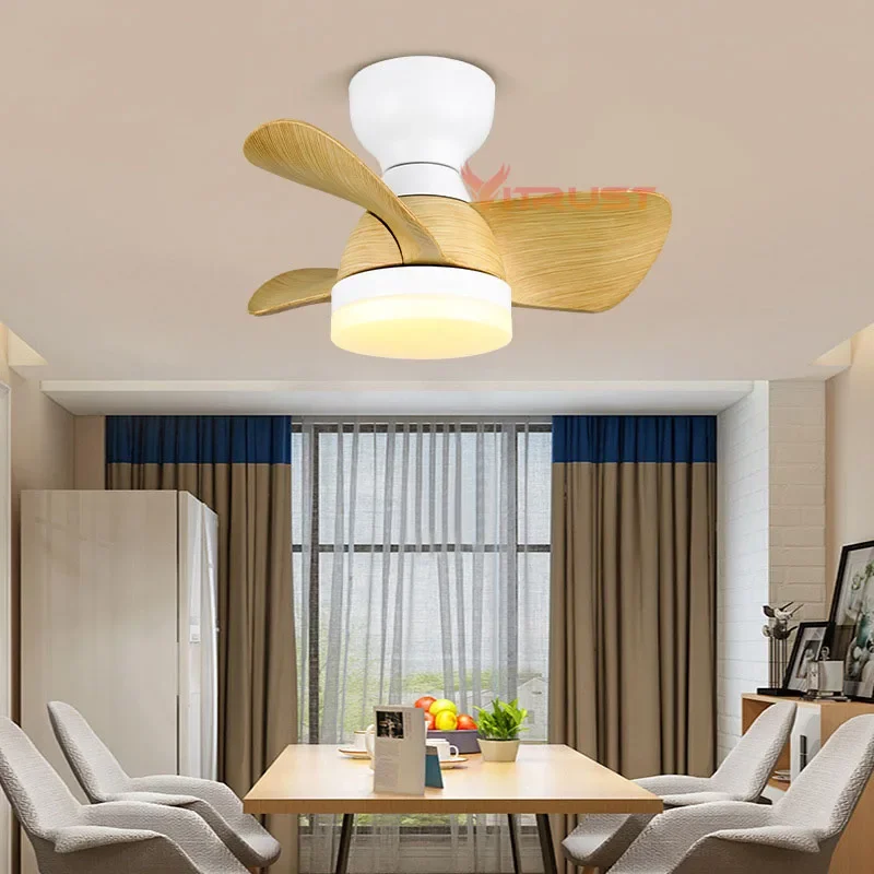 Mini Ceiling Fan Lamp Light LED Office Kitchen Kids Bedroom Dining Room Small Ceiling Fan Remote DC Motor Reversible 22inch Fan