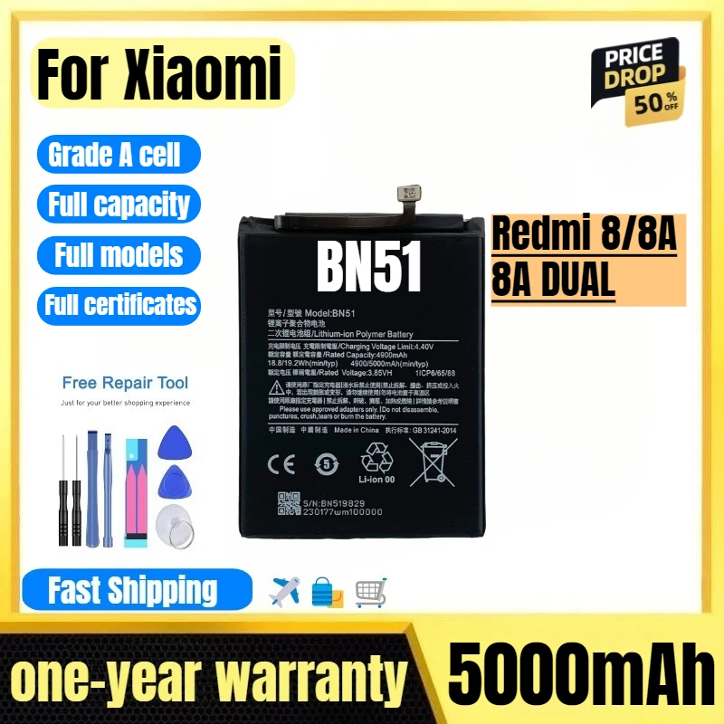 

BN51 for Xiaomi Redmi 8/8A/8A DUAL Mobile Phone Battery High Quality High Capacity Replacement Bateria Grade A Cell with Tools