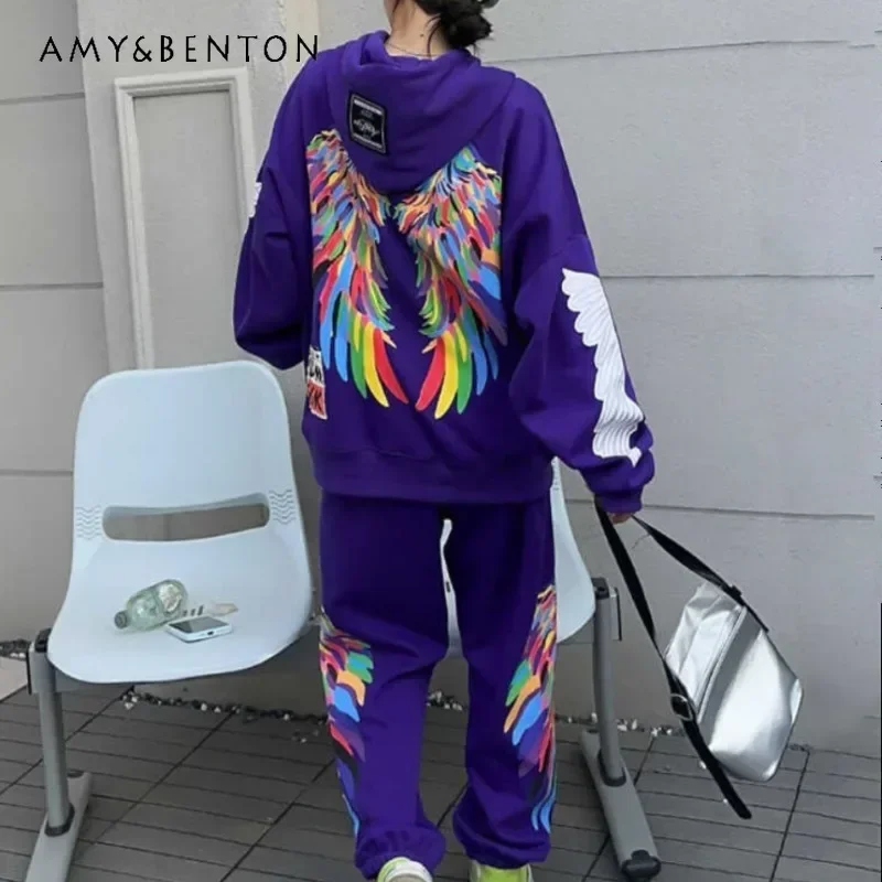 

Fashion Trending Graffiti Hip-Hop Cargo Sweatshirt And Sweatpants Two-Piece Sets High Sense Oversized Casual Sports Suit Female