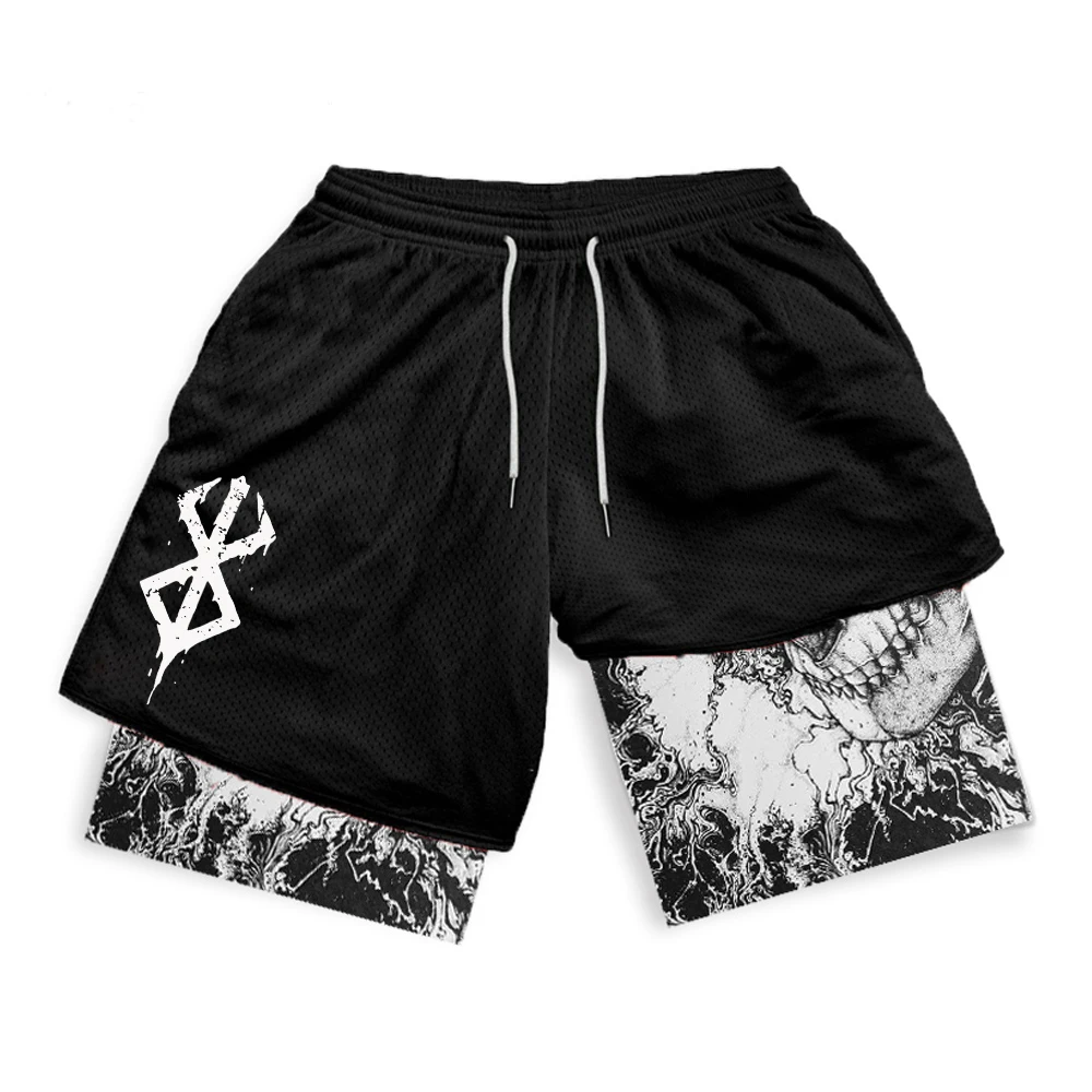 Anime Performance Gym Shorts Men Women 2 In 1 Gym Shorts Manga 3D Print Mesh Quick Dry Sports Short Pants Summer Fitness Workout