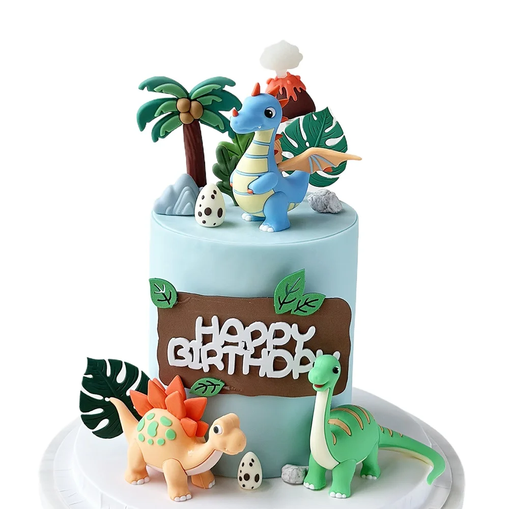 Jurassic Dinosaur Cake Topper Fire Dragon Stegosaurus Brachiosaurus Beeldjes voor Kid Cartoon Verjaardagsfeestje Cake Decor Supplies - afbeelding 2