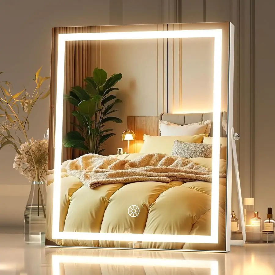 

Vanity Mirror with Lights, 9.8 x 11.8 LED Makeup Mirror, Light amp Brightness Adjustment, Smart Sensor, Aluminum Alloy Metal Whi