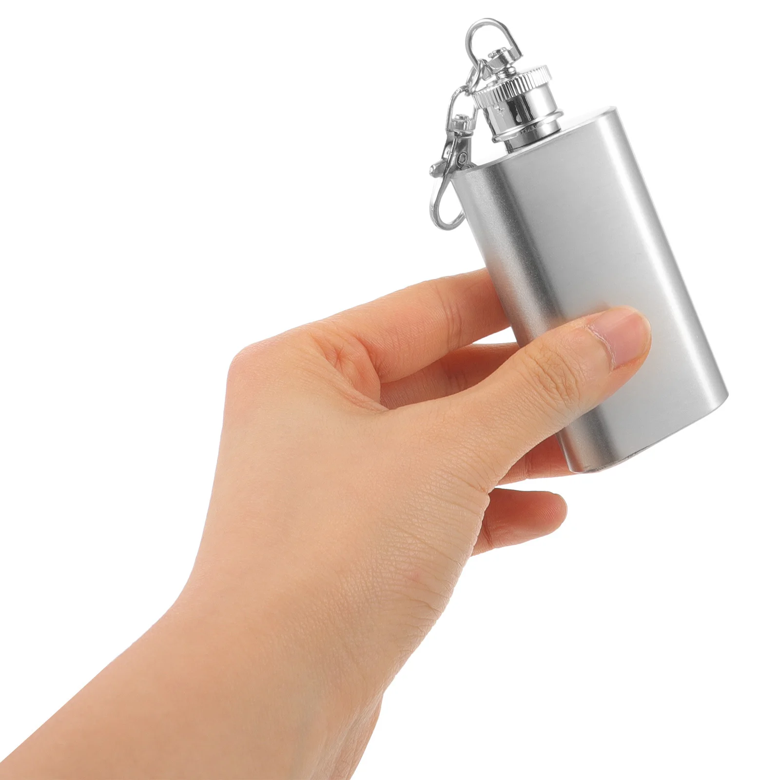

2 Ounces Stainless Steel Flat Lid Hip Flask Leakproof Portable Pocket Flask with Keychain for Hiking Traveling Whiskey Bottle