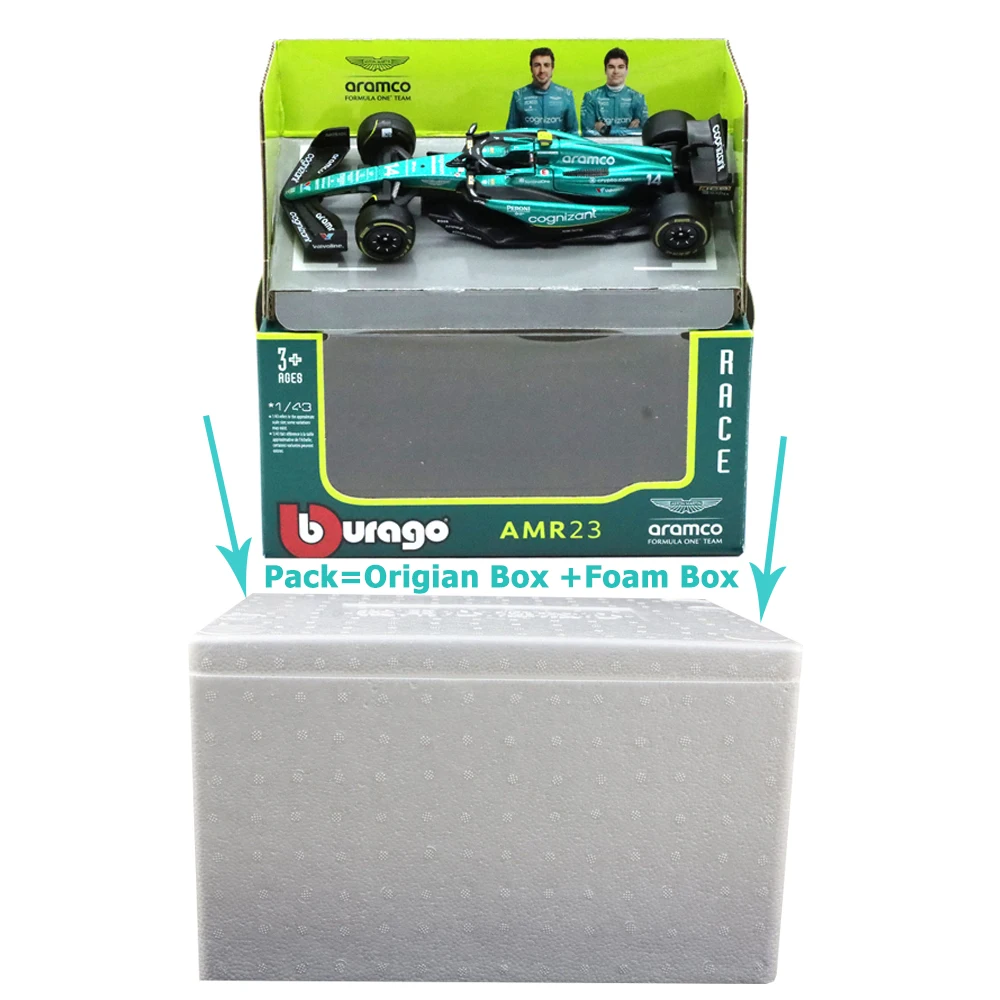 Bburago 1:43 2023 F1 Aston Martin Aramco F1 Team AMR23 # 14 Fernando # 18-Lanz-Rennmodell, Legierungsdruckguss-Modell, Spielzeug für Erwachsene