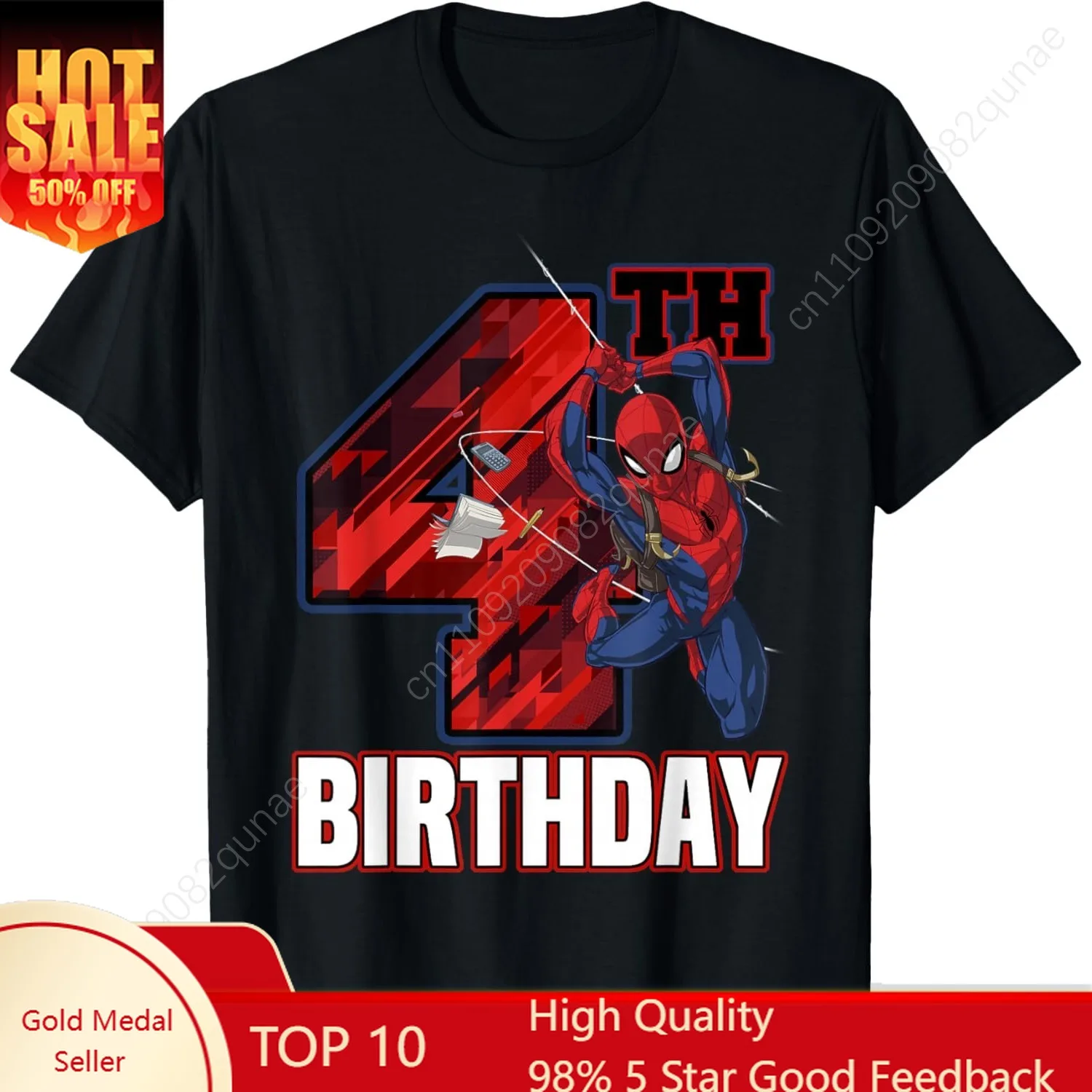 

Marvel Spider-Man Web Swing 4th Birthday Mens T-Shirt