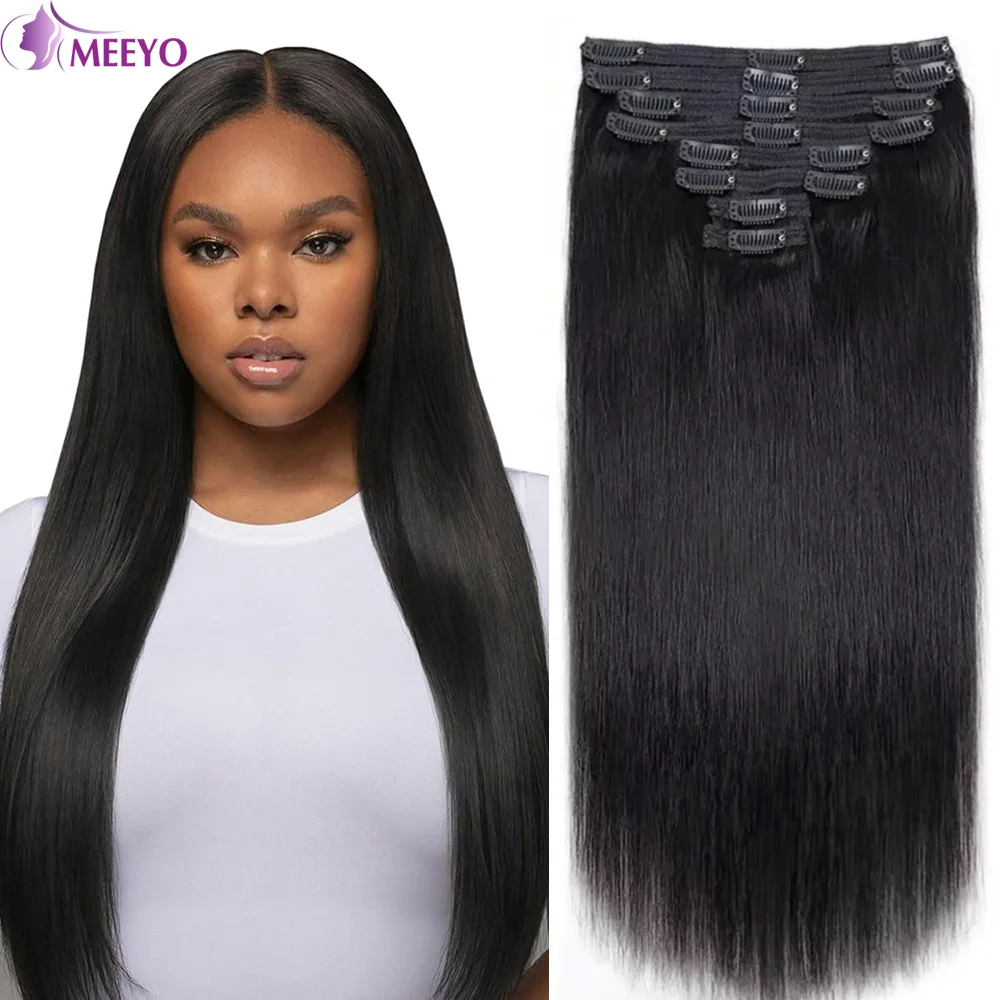 

Clip in Hair Extensions Real Human Hair Straight Natural Black Clip ins 100% Remy Human Hair Extensions Full Head 8Pcs 18 Clips
