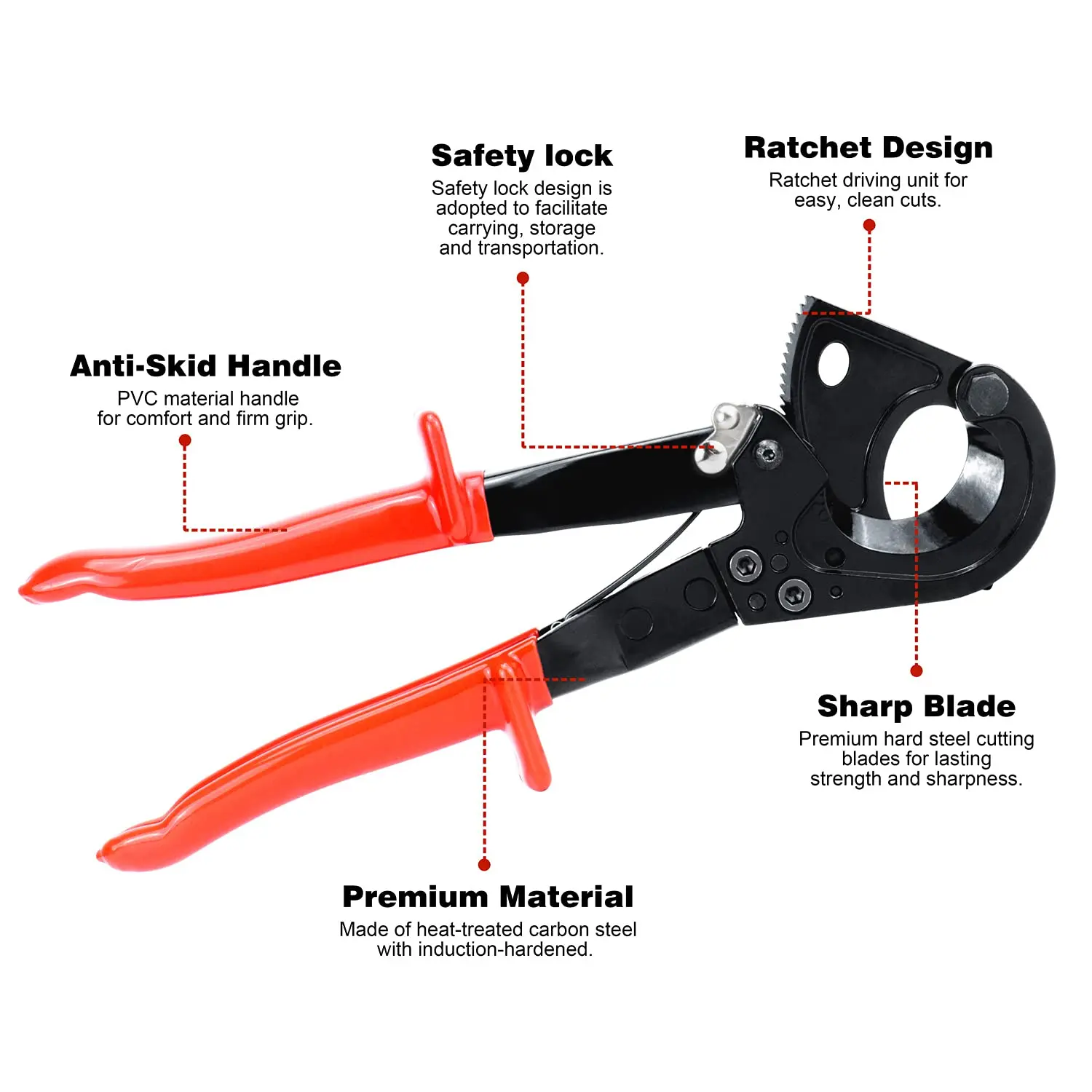 K50 1pc Cable Cutters -Ratcheting Cable Cutters Heavy Duty for Electricians-Cutting Aluminum Copper Soft Wire up to 600MCM