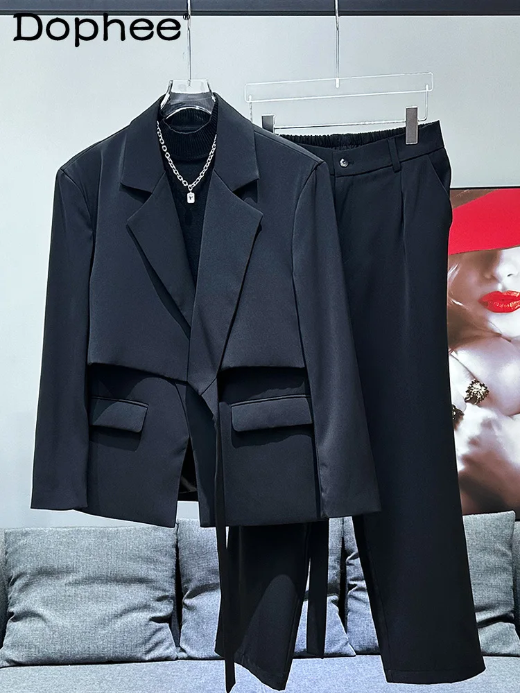 

2024 New Popular Casual Design Chic Men's Sets Korean Version Fashion Trendy Solid Color Men's Suit Jackets Pants Two-piece Set