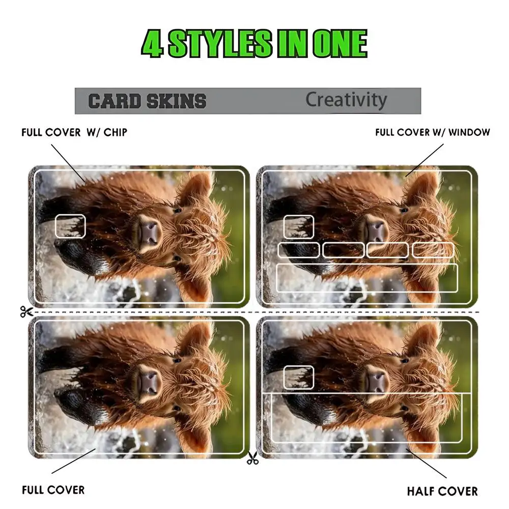 Cute Highland Cow Sticker Film Tape Skin for Credit Card Debit Card Cartoon Waterproof Stickers Small Chip