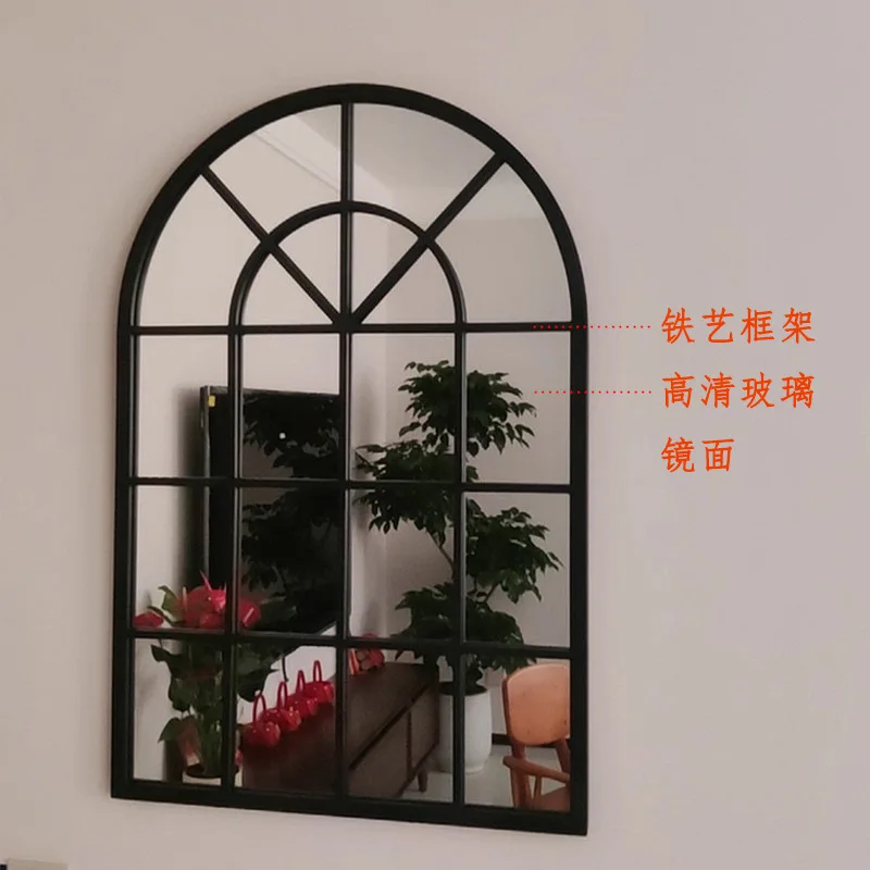 

French retro full-body home floor-to-ceiling wall hanging, living room decorative , arched false window mirror