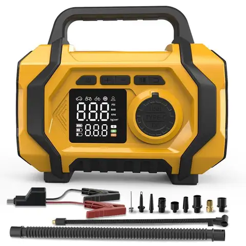 8000mAh Car Battery Starter&Tire Inflator 4-in-1 Emergency Jump Starter Compressor 12V  Booster auto splitter Power Bank