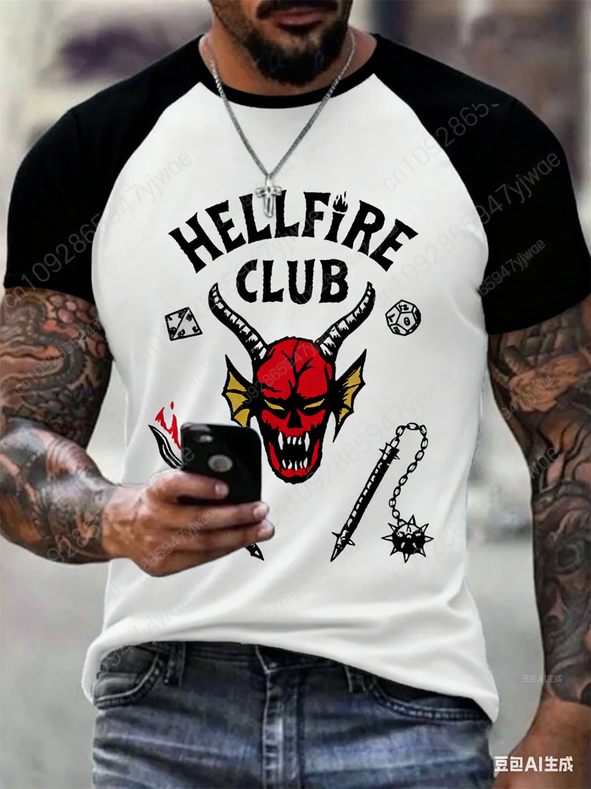 تي شيرت Hellfire Club Demogorgon Ugly عالي الجودة بأكمام قصيرة تي شيرت صيفي برقبة دائرية مريح ملابس الشارع الشهير تي شيرت رجالي ونسائي #1