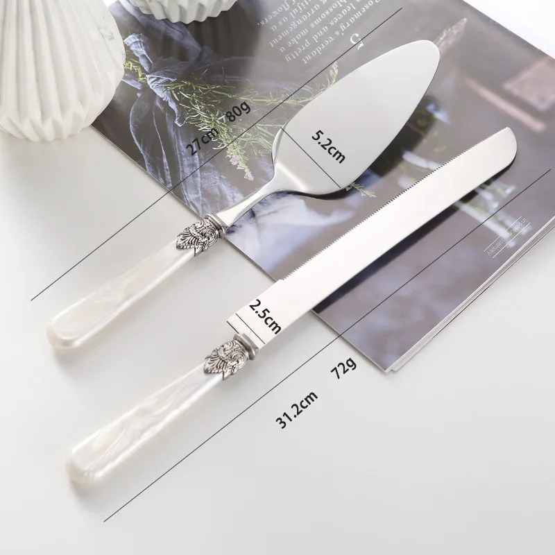 2pcs Wedding Cake Knife and Serve set Acrylic Handle Dessert Pizza Shovel Birthday Party Cutlery Xmas Gift Cake Accessories Tool