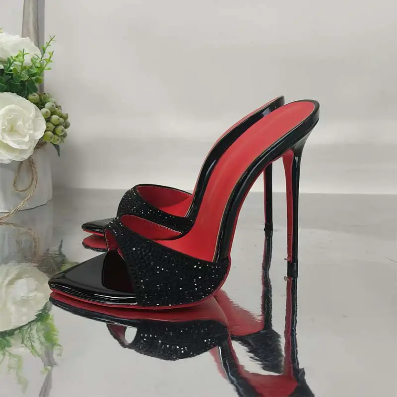 Fashionable Fish Mouth High Heels, Hot Drilled Shallow Mouth One Piece Sandals, Large Size 34-45 Women's Shoes view 4