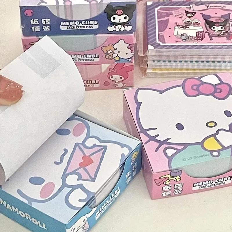 Sanrio Hello Kitty Note Paper 250Pcs Kawaii Kuromi Melody Cinnamoroll Note Decorative Paper Student School Stationery Supplies