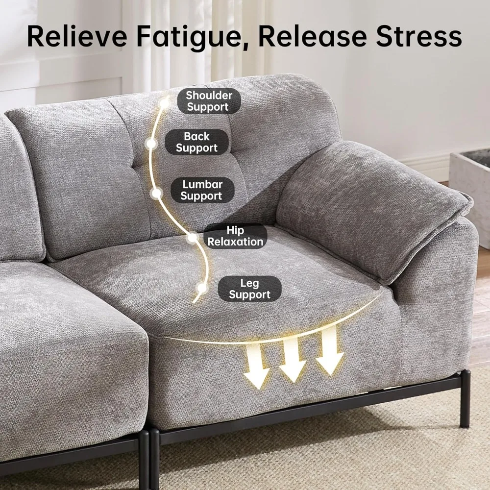 أرائك لغرفة المعيشة مقاس 106 بوصة، أريكة مقطعية مع مساند للذراع واسعة وإطار من الحديد الصلب، أريكة مضغوطة لغرفة المعيشة