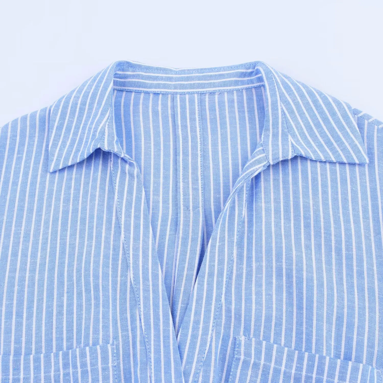 الخامس الرقبة التلبيب واحدة الصدر ميدي كم فساتين حزام أنثى موضة ميدي فستان أنيق مخطط قميص فستان طويل للمرأة #6