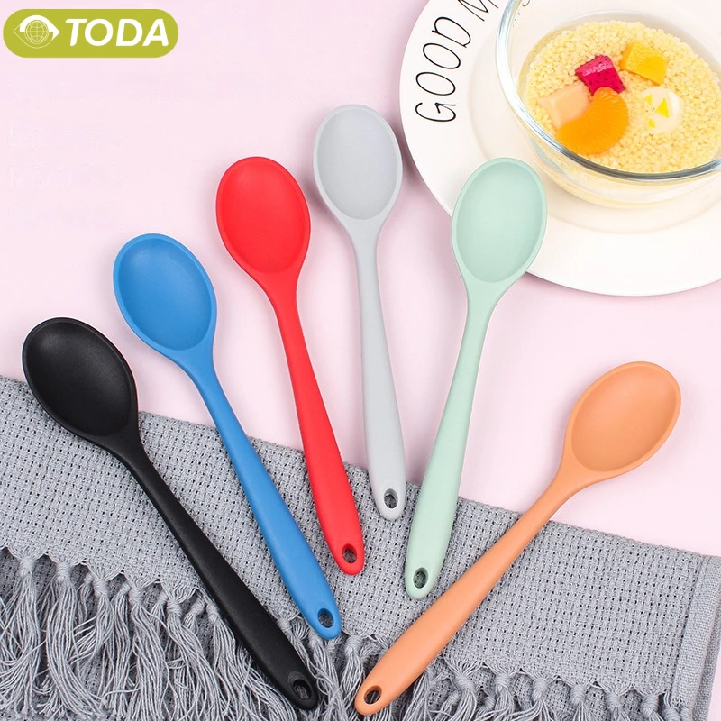 Silicone Spoon Long Handle Kids Mixing Soup Spoon Non-stick Stirring ,Serving Scoop Cooking Utensils, Ladle Kitchen Accessories
